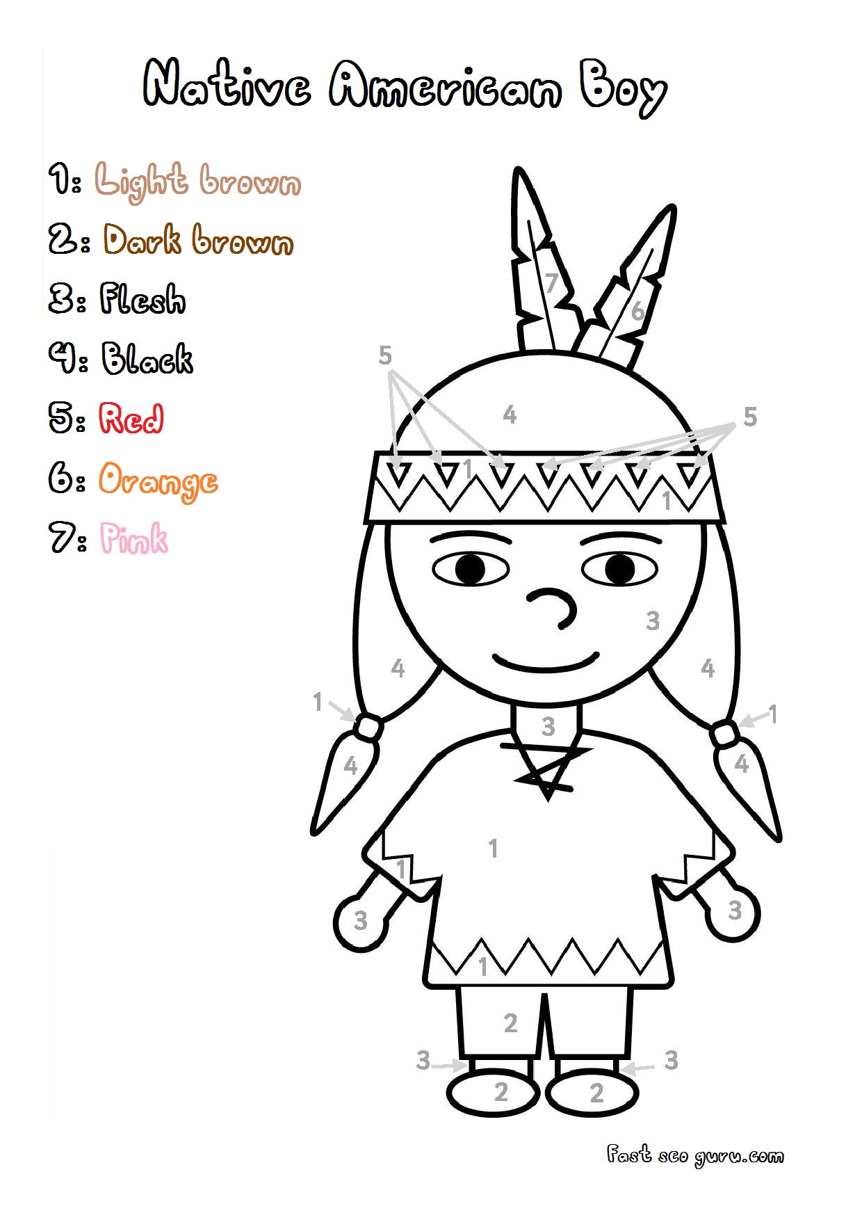 printable thanksgiving native colour by Number colorign page